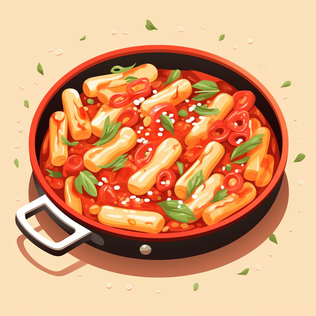 Tteokbokki added to the warm pan