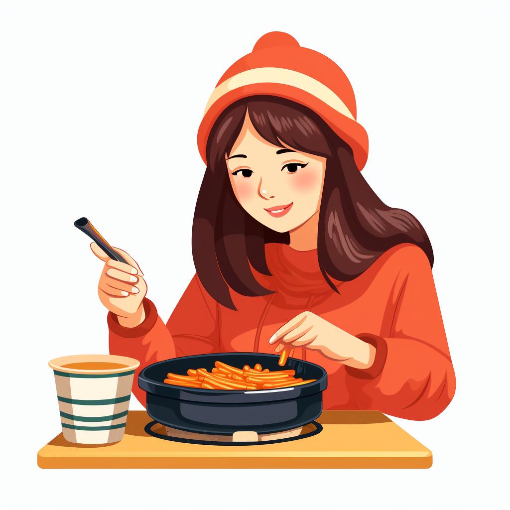 Checking the temperature of the Tteokbokki